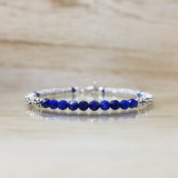 Vicky Beeds Jewelry - Faceted Lapis Beaded Gemstone Toggle Bracelet